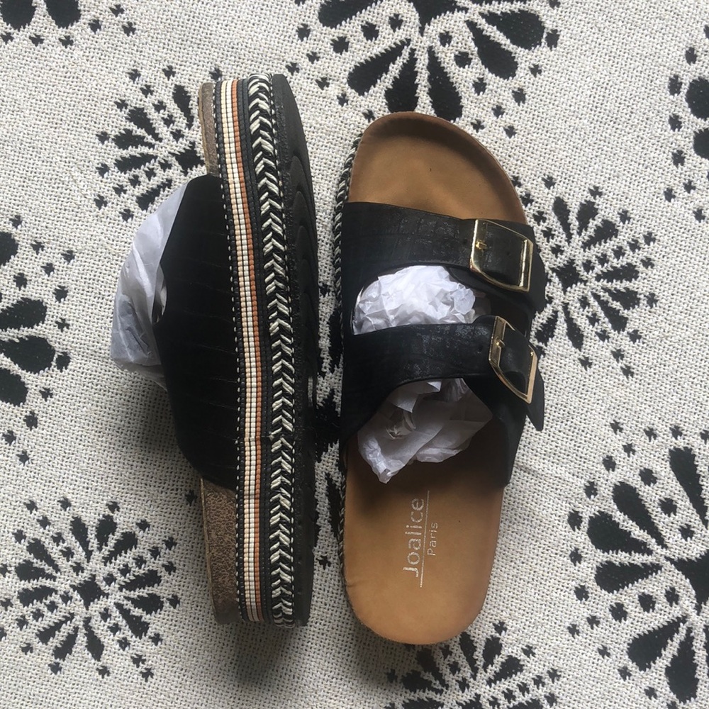 Boohoo Black Platform Slides US Sz 8